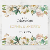 Étiquettes Pour Bouteilles De Liqueur Fleurs blanches et bois Mariage vert (Étiquettes simples)