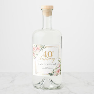 Étiquettes Pour Bouteilles De Liqueur Fleurs de roseau à l'aquarelle chic or 40e anniver