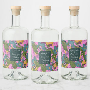 Étiquettes Pour Bouteilles De Liqueur Fleurs dessinées à la main Mariage Vert sauge Rose