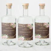 Étiquettes Pour Bouteilles De Liqueur Fleurs roses et or mariage bois (Bouteilles)