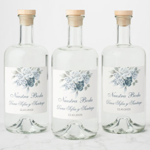 Étiquettes Pour Bouteilles De Liqueur Floral bleu Mariage espagnol