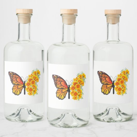 Étiquettes Pour Bouteilles De Liqueur Flower Butterfly with Yellow California Poppy (Bouteilles)