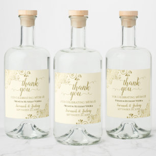 Étiquettes Pour Bouteilles De Liqueur Frilly Gold sur Merci Mariage crème
