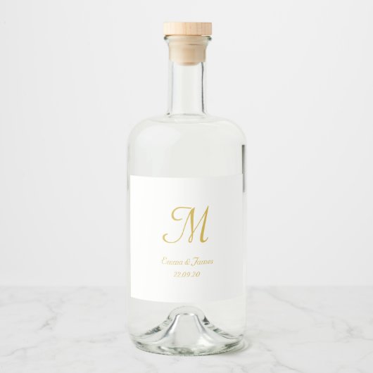 Étiquettes Pour Bouteilles De Liqueur Gold Elegant White Script Monogramme Mariage Faveu (Devant)