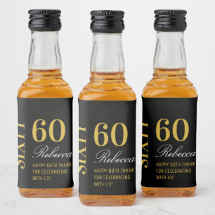 Étiquettes Pour Bouteilles De Liqueur Gold et Black Script élégant 60e anniversaire fête