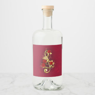 Étiquettes Pour Bouteilles De Liqueur Golden Treble Clef avec fleurs Roses