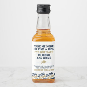 Étiquettes Pour Bouteilles De Liqueur Graduation Marine & Gold Ne pas boire et conduire