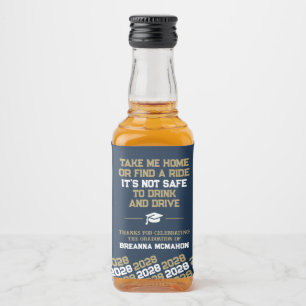 Étiquettes Pour Bouteilles De Liqueur Graduation Marine & Gold Ne pas boire et conduire