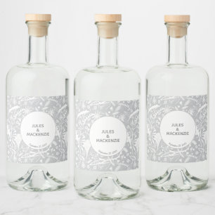 Étiquettes Pour Bouteilles De Liqueur Graphique moderne gris argenté floral