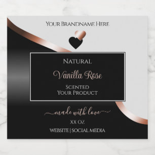 Étiquettes Pour Bouteilles De Liqueur Gris Noir Wavy Rose Gold Hearts Étiquettes de prod