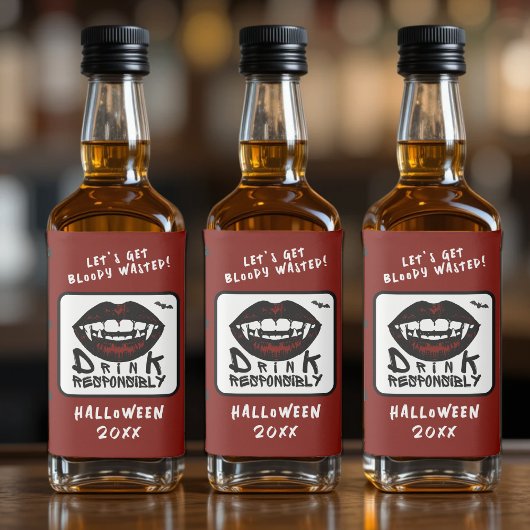 Étiquettes Pour Bouteilles De Liqueur Halloween Lèvres Rouges Vampire Fangs Boire de man