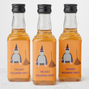 Étiquettes Pour Bouteilles De Liqueur Halloween Rat sorcier et Broom Custom