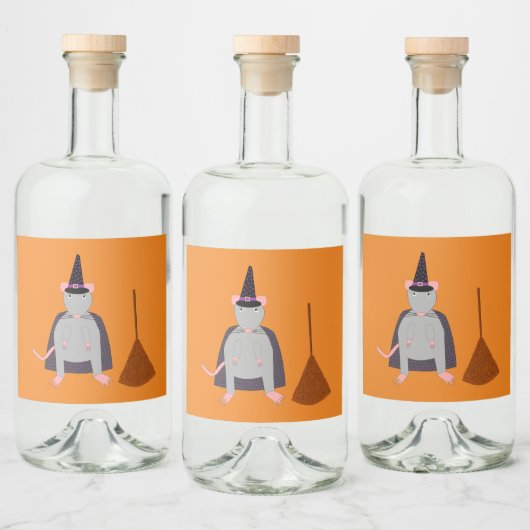 Étiquettes Pour Bouteilles De Liqueur Halloween sorcière rat et chambre (Bouteilles)