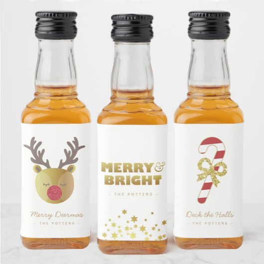 Étiquettes Pour Bouteilles De Liqueur Ho Ho Ho | Fun Christmas White & Gold