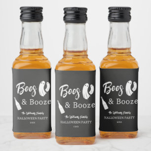 Étiquettes Pour Bouteilles De Liqueur Invitation Adulte Halloween Chic Noir Boos & Booze
