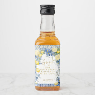 Étiquettes Pour Bouteilles De Liqueur Italie Citron Carreaux Bleus Grazie Fête des marié