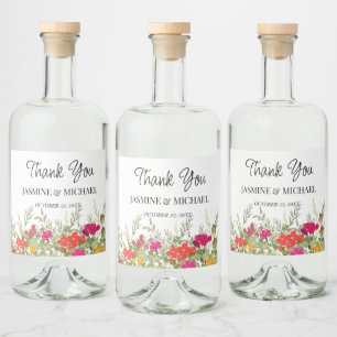 Étiquettes Pour Bouteilles De Liqueur Jardin Floral d'été Fleurs sauvages Mariage Merci 