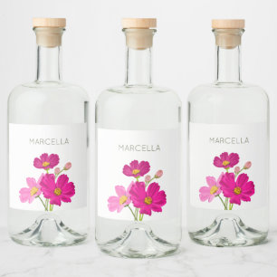 Étiquettes Pour Bouteilles De Liqueur Jardin lumineux coloré Cosmos Fleurs Personnalisée