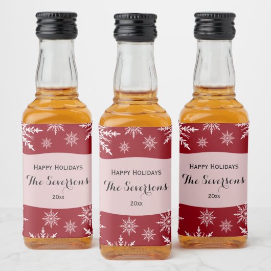 Étiquettes Pour Bouteilles De Liqueur Joyeuses fêtes Rouge Blanc Snowflakes (Bouteilles)