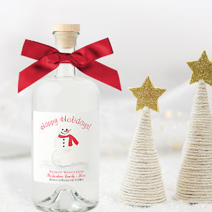 Étiquettes Pour Bouteilles De Liqueur Joyeuses fêtes souriantes Noël de bonhomme de neig