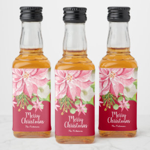 Étiquettes Pour Bouteilles De Liqueur Joyeux Noël Floral Poinsettia Vacances Mini