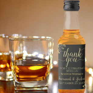 Étiquettes Pour Bouteilles De Liqueur Lacy Gold sur le Merci Mariage noir Mini