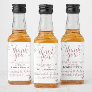 Étiquettes Pour Bouteilles De Liqueur Lacy Silver & Rose sur le Merci Mariage blanc Mini