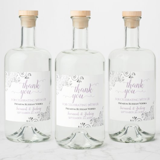 Étiquettes Pour Bouteilles De Liqueur Lavande d'argent frileuse et Merci Mariage blanc (Bouteilles)