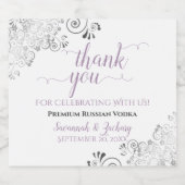 Étiquettes Pour Bouteilles De Liqueur Lavande d'argent frileuse et Merci Mariage blanc (Étiquettes simples)