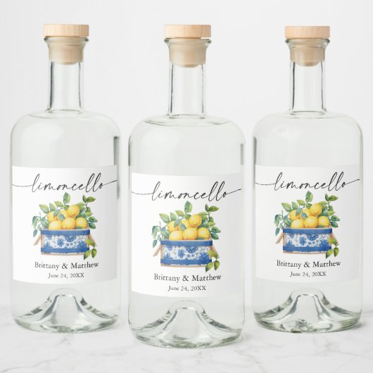 Étiquettes Pour Bouteilles De Liqueur Limoncello Calligraphie Aquarelle Citron Bleu (Bouteilles)
