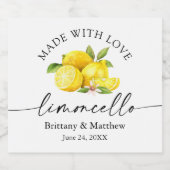 Étiquettes Pour Bouteilles De Liqueur Limoncello Fabriqué Avec L'Amour Aquarelle Citrons (Étiquettes simples)