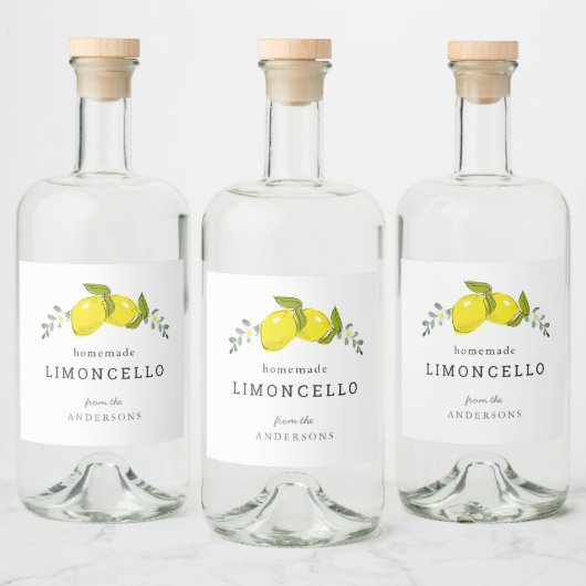 Étiquettes Pour Bouteilles De Liqueur Limoncello Lemon Floral Blanc (Bouteilles)