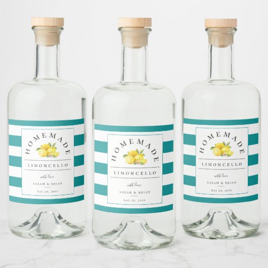 Étiquettes Pour Bouteilles De Liqueur Limoncello moderne Turquoise bande foncée (Bouteilles)