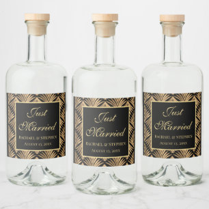 Étiquettes Pour Bouteilles De Liqueur L'or noir se marie à l'Art Déco Gatsby Mariage