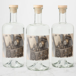 Étiquettes Pour Bouteilles De Liqueur Machine à temps Steampunk - Vintage coffre au trés