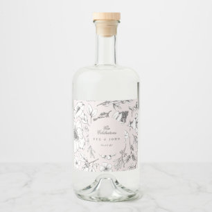 Étiquettes Pour Bouteilles De Liqueur Magnifique Mariage à croquis rose floral