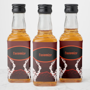 Étiquettes Pour Bouteilles De Liqueur Mains de squelette orange