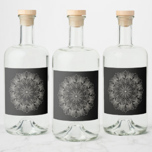 Étiquettes Pour Bouteilles De Liqueur Mandala élégant Mariage indien Boho Chic noir