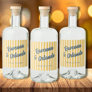 Étiquettes Pour Bouteilles De Liqueur Mariage à rayures pêche rétro bleu de minuit