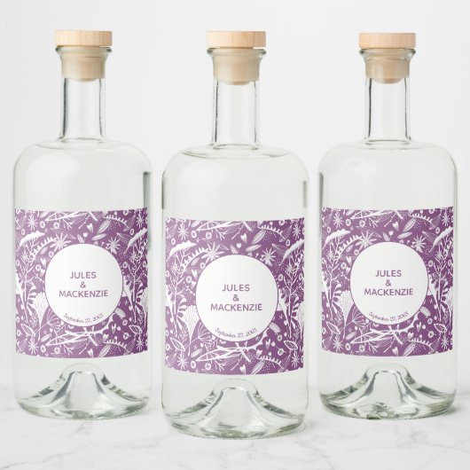 Étiquettes Pour Bouteilles De Liqueur Mariage botanique violet moderne (Bouteilles)
