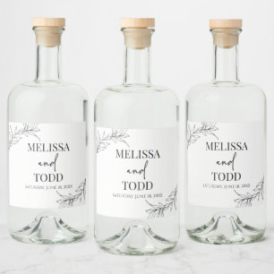 Étiquettes Pour Bouteilles De Liqueur Mariage Branche Feuille Minimal Minimaliste Noir B