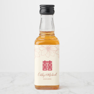 Étiquettes Pour Bouteilles De Liqueur Mariage chinois floral rouge et beige vintage