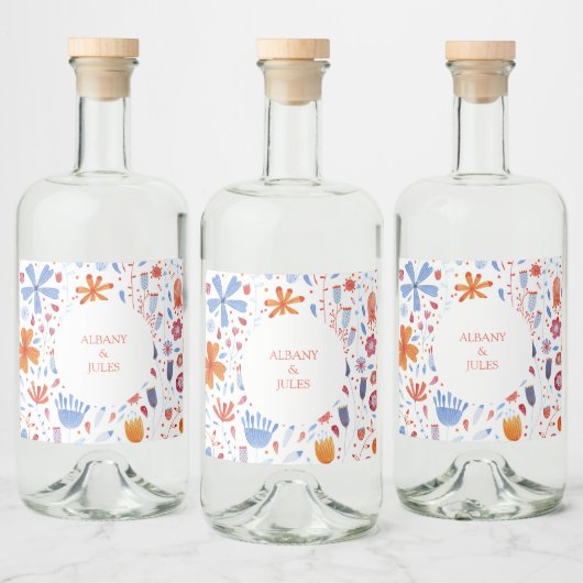 Étiquettes Pour Bouteilles De Liqueur Mariage d'aquarelle Flower Meadow (Bouteilles)