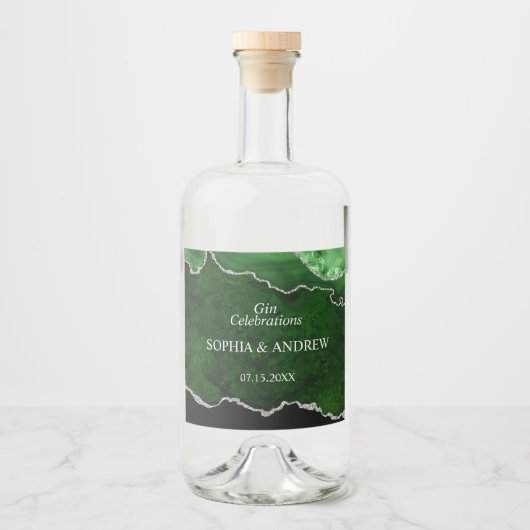 Étiquettes Pour Bouteilles De Liqueur Mariage de verdure Black & Emerald (Devant)