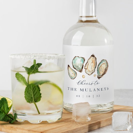 Étiquettes Pour Bouteilles De Liqueur Mariage d'huîtres d'aquarelle côtière
