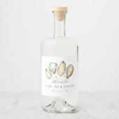 Étiquettes Pour Bouteilles De Liqueur Mariage d'huîtres d'aquarelle côtière (Devant)