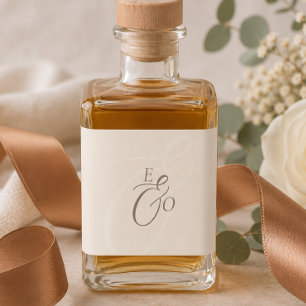 Étiquettes Pour Bouteilles De Liqueur Mariage Élégant Ivoire Monogramme Brun Atténué