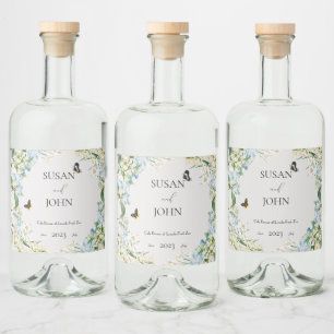 Étiquettes Pour Bouteilles De Liqueur Mariage floral bleu et blanc