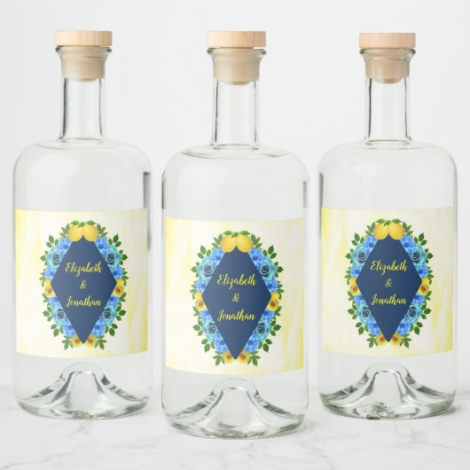 Étiquettes Pour Bouteilles De Liqueur Mariage floral citron soleil (Bouteilles)