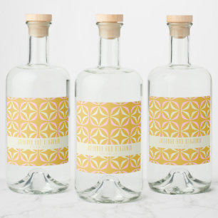 Étiquettes Pour Bouteilles De Liqueur Mariage Personnalisé Mid Mod Géométrique Jaune Ros